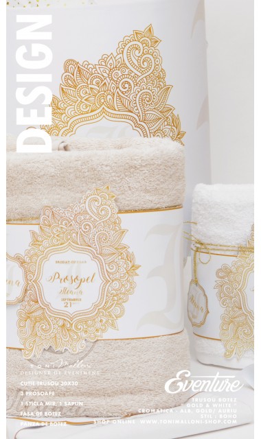 Trusou de botez in stil boho realizat in nuante de gold si alb, Boho 10